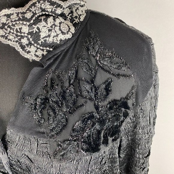 Alberto Makali Button Down Shirt Women's Size XL Crinkle Embroidered Sequins Art - Picture 5 of 12